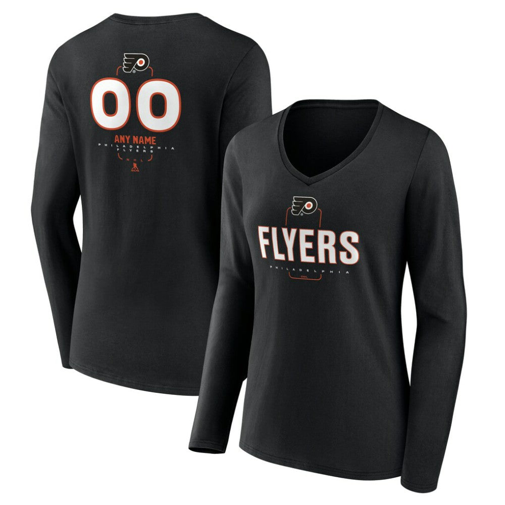 Philadelphia Flyers - Women's Personalized Name & Number Midfielder Long Sleeve V-Neck T-Shirt Black