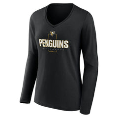 Pittsburgh Penguins Women's Personalized Name & Number Midfielder Long Sleeve V-Neck T-Shirt Black
