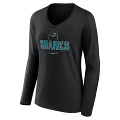 San Jose Sharks - Women's Personalized Name & Number Midfielder Long Sleeve V-Neck T-Shirt Black