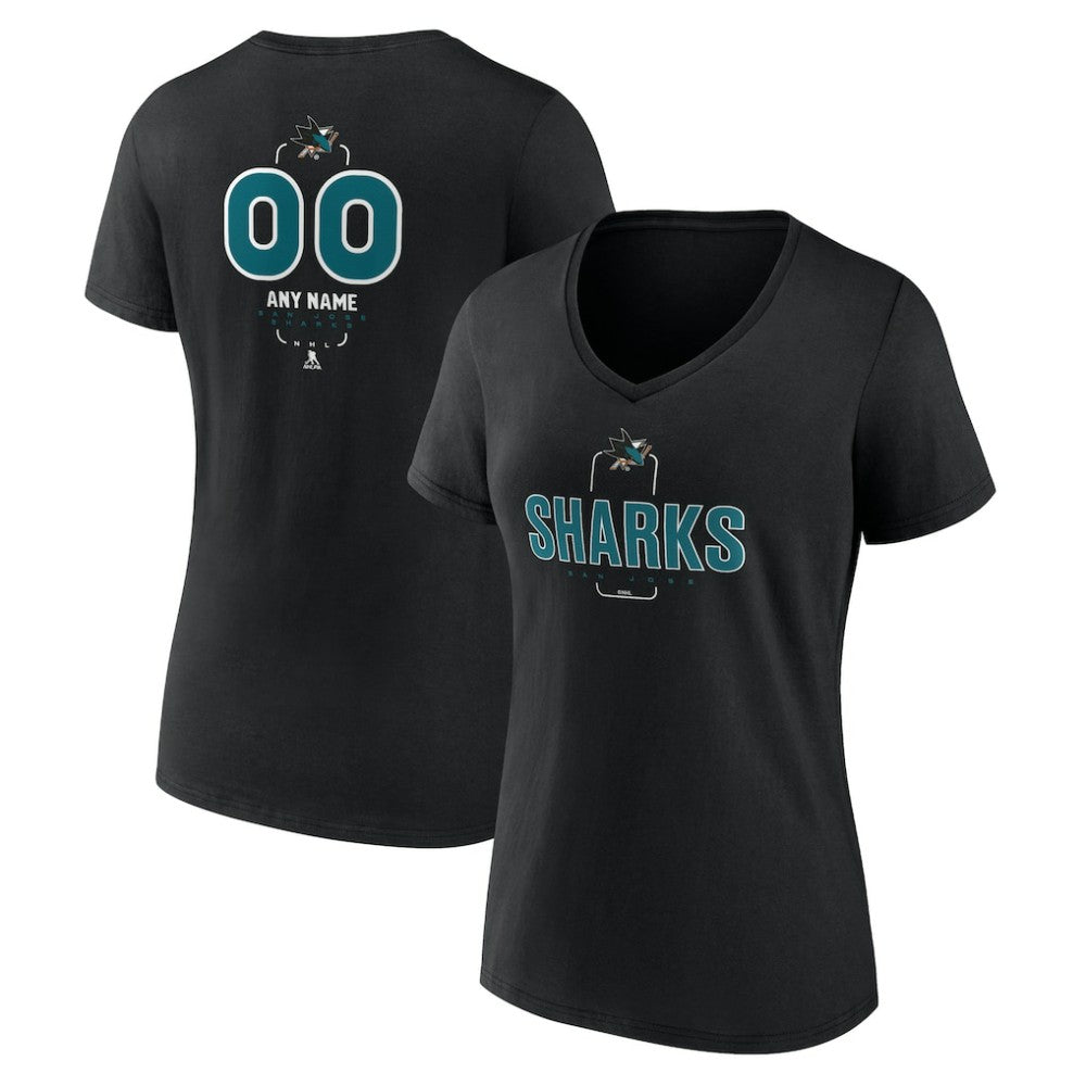 San Jose Sharks - Women's Personalized Name & Number Midfielder V-Neck T-Shirt Black
