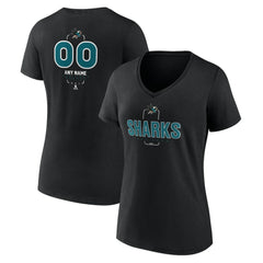 San Jose Sharks - Women's Personalized Name & Number Midfielder V-Neck T-Shirt Black