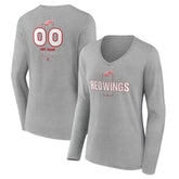 Detroit Red Wings - Women's Personalized Name & Number Midfielder Long Sleeve V-Neck T-Shirt Gray