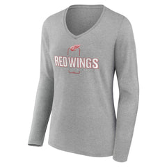 Detroit Red Wings - Women's Personalized Name & Number Midfielder Long Sleeve V-Neck T-Shirt Gray
