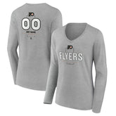 Philadelphia Flyers - Women's Personalized Name & Number Midfielder Long Sleeve V-Neck T-Shirt Gray