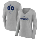 Toronto Maple Leafs - Women's Personalized Name & Number Midfielder Long Sleeve V-Neck T-Shirt Gray