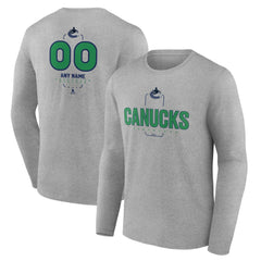 Vancouver Canucks - Personalized Name & Number Midfielder Long Sleeve T-Shirt Gray