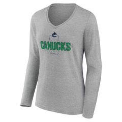 Vancouver Canucks - Women's Personalized Name & Number Midfielder Long Sleeve V-Neck T-Shirt Gray