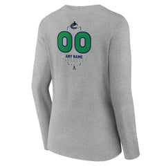 Vancouver Canucks - Women's Personalized Name & Number Midfielder Long Sleeve V-Neck T-Shirt Gray