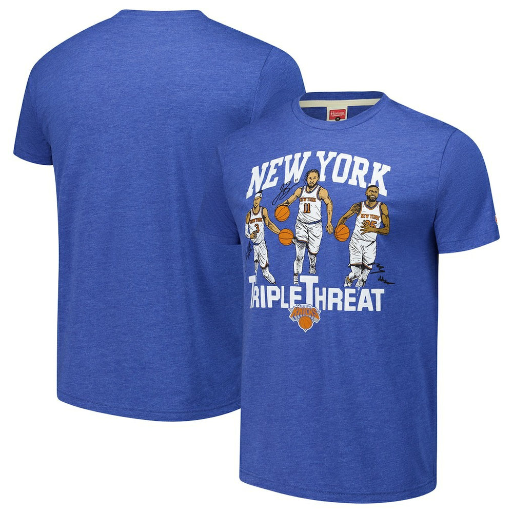 NBA - Josh Hart/Mikal Bridges/Jalen Brunson New York Knicks Homage Unisex Triple Threat Tri-Blend T-Shirt - Royal