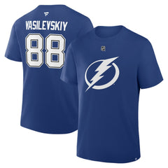 Andrei Vasilevskiy Tampa Bay Lightning - Fanatics Authentic Stack Name & Number T-Shirt Blue