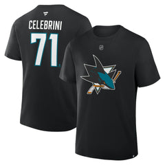 Macklin Celebrini San Jose Sharks - Fanatics Authentic Stack Name & Number T-Shirt Black