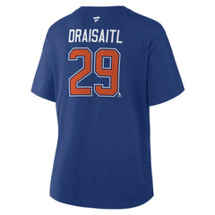 Leon Draisaitl Edmonton Oilers - Fanatics Women's Authentic Stack Name & Number T-Shirt Royal