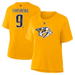Filip Forsberg Nashville Predators - Fanatics Women's Authentic Stack Name & Number T-Shirt Gold