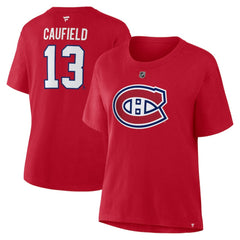 Cole Caufield Montreal Canadiens - Fanatics Women's Authentic Stack Name & Number T-Shirt Red