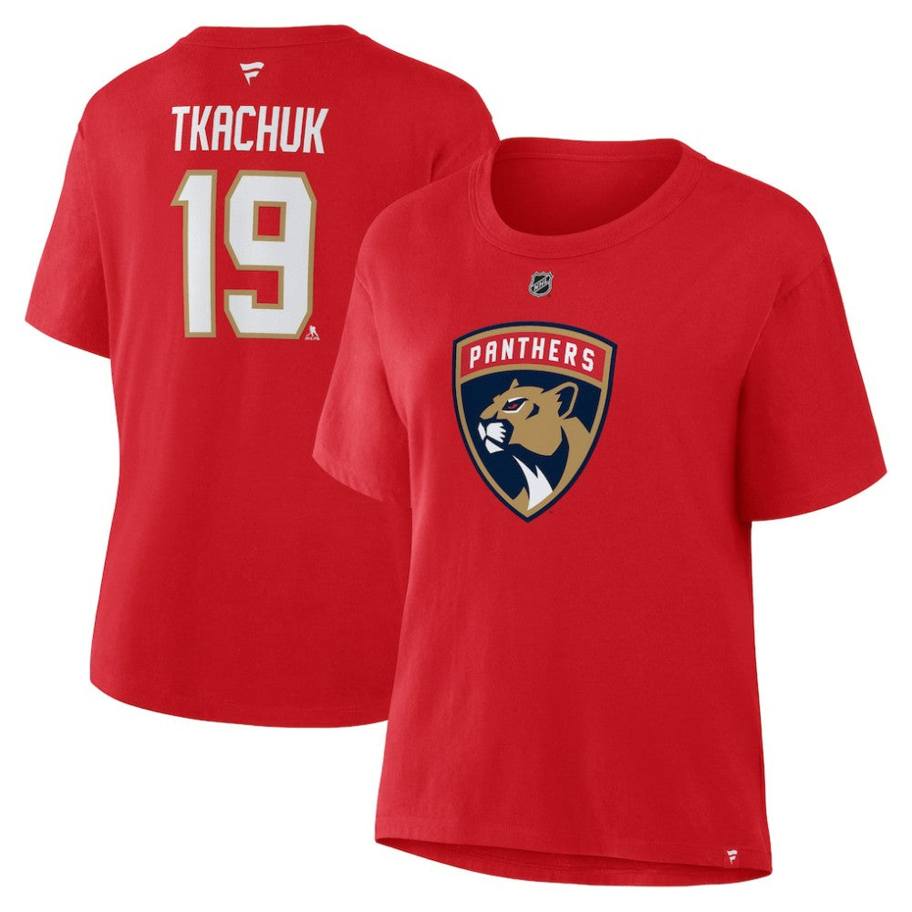Matthew Tkachuk Florida Panthers - Fanatics Women's Authentic Stack Name & Number T-Shirt Red