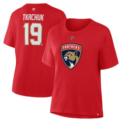 Matthew Tkachuk Florida Panthers - Fanatics Women's Authentic Stack Name & Number T-Shirt Red