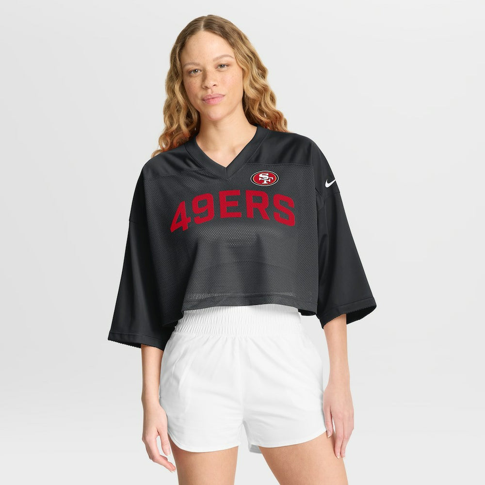 San Francisco 49ers Women's Primetime Cropped Mesh Dri-FIT Fashion Jersey Black - Nike