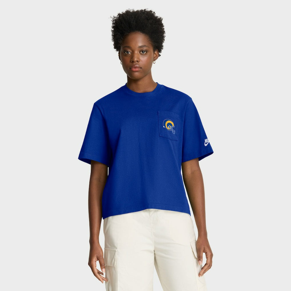 Los Angeles Rams Women's Rewind Pocket Boxy T-Shirt Royal - Nike