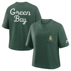 Green Bay Packers Women's Rewind Pocket Boxy T-Shirt Green - Nike