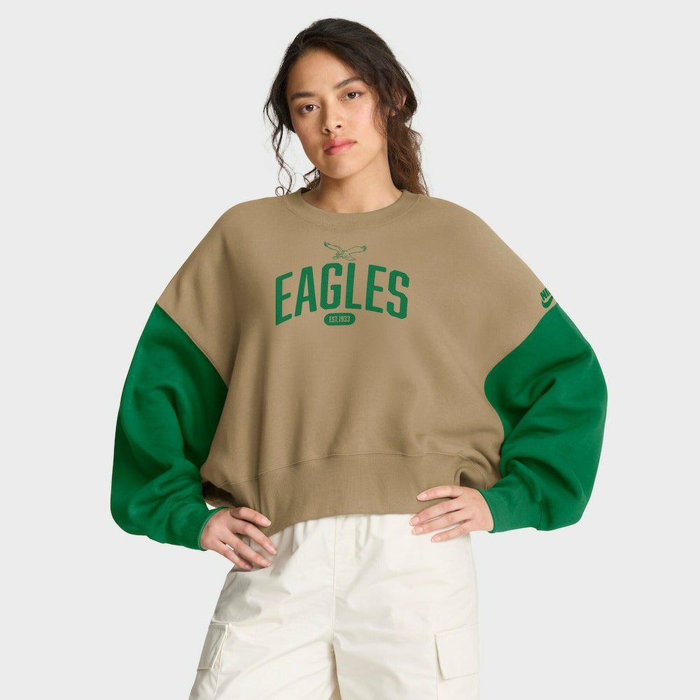 Philadelphia Eagles Women's Oversized Rewind Pullover Sweatshirt Tan - Nike