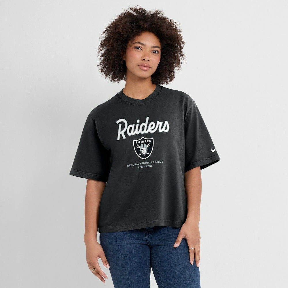 Las Vegas Raiders Women's Essential Script Relaxed Boxy T-Shirt Black - Nike