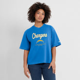 Los Angeles Chargers Women's Essential Script Relaxed Boxy T-Shirt Powder Blue - Nike