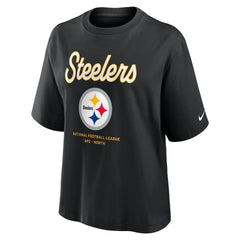 Pittsburgh Steelers Women's Essential Script Relaxed Boxy T-Shirt Black - Nike