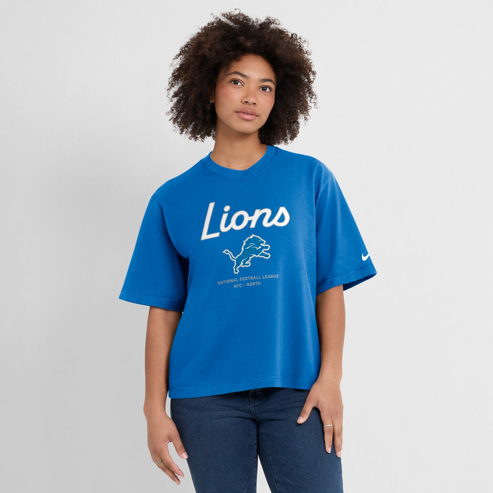 Detroit Lions Women's Essential Script Relaxed Boxy T-Shirt Blue - Nike