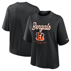 Cincinnati Bengals Women's Essential Script Relaxed Boxy T-Shirt Black - Nike