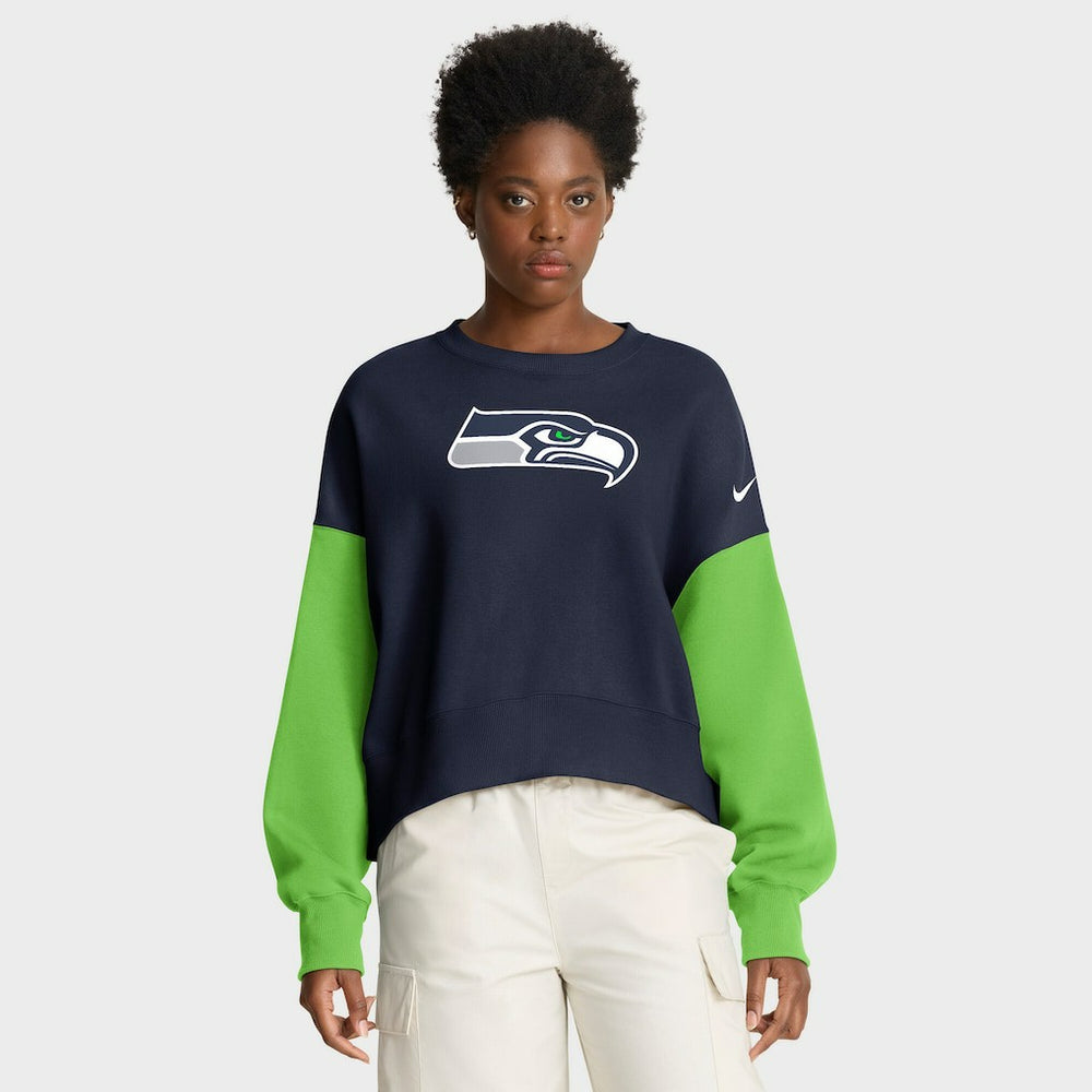 Seattle Seahawks Women's Oversized Color-Block Pullover Sweatshirt College Navy - Nike