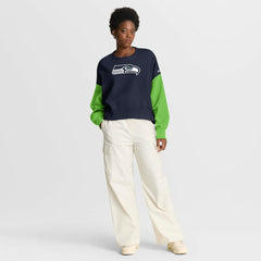 Seattle Seahawks Women's Oversized Color-Block Pullover Sweatshirt College Navy - Nike