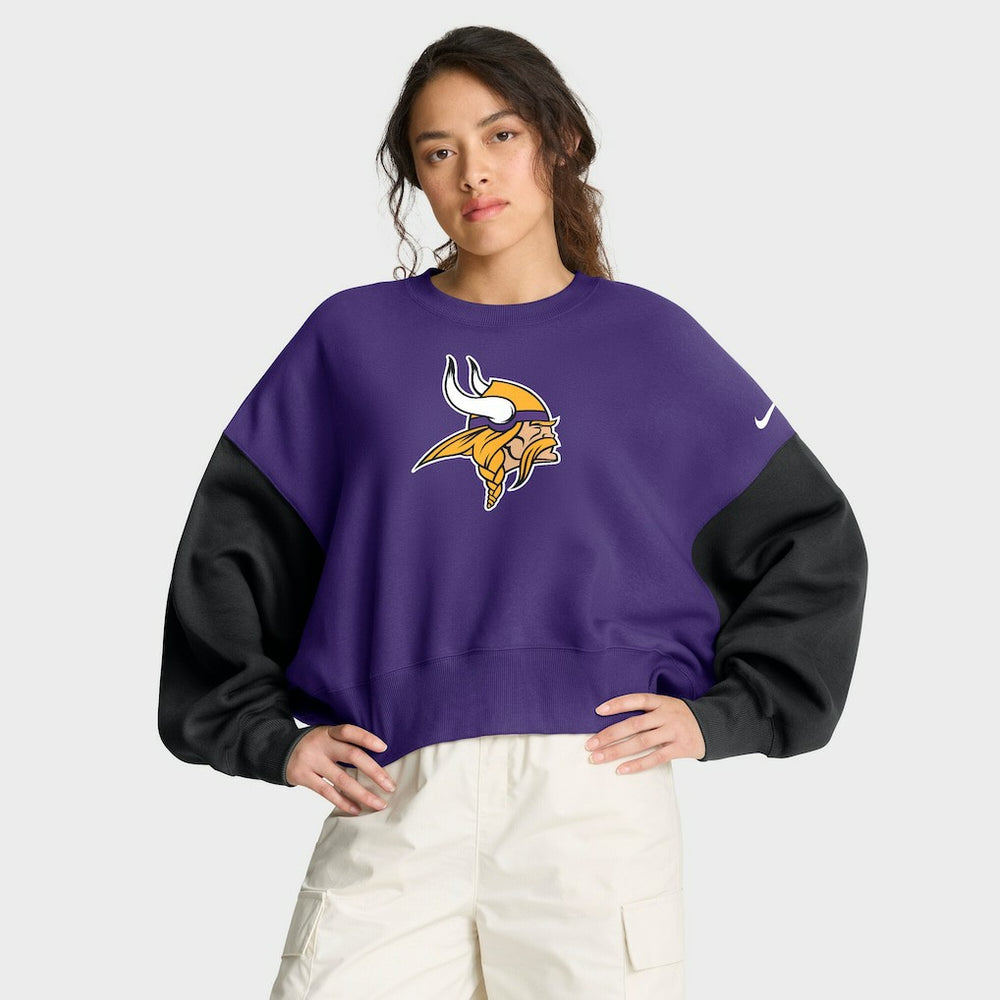 Minnesota Vikings Women's Oversized Color-Block Pullover Sweatshirt Purple - Nike