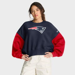 New England Patriots Women's Oversized Color-Block Pullover Sweatshirt Navy - Nike