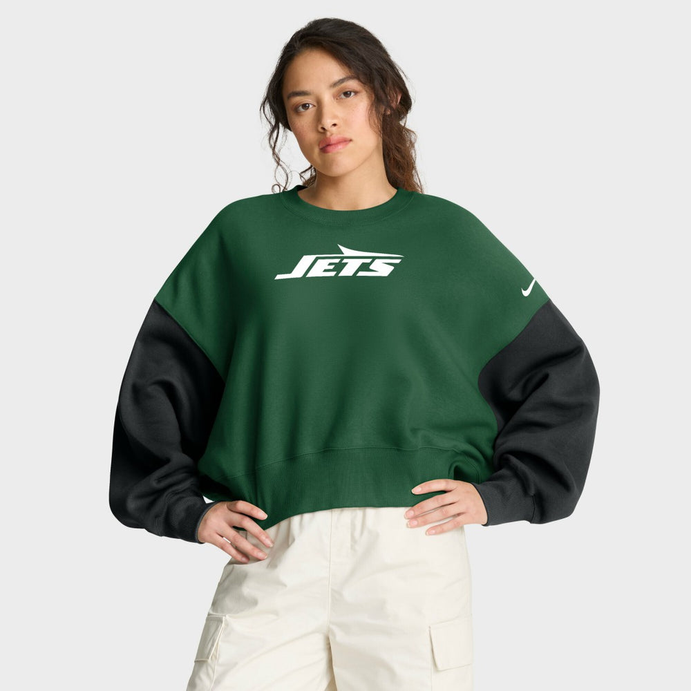 New York Jets Women's Oversized Color-Block Pullover Sweatshirt Green - Nike