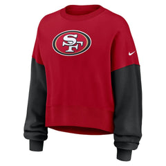 San Francisco 49ers Women's Oversized Color-Block Pullover Sweatshirt Scarlet - Nike