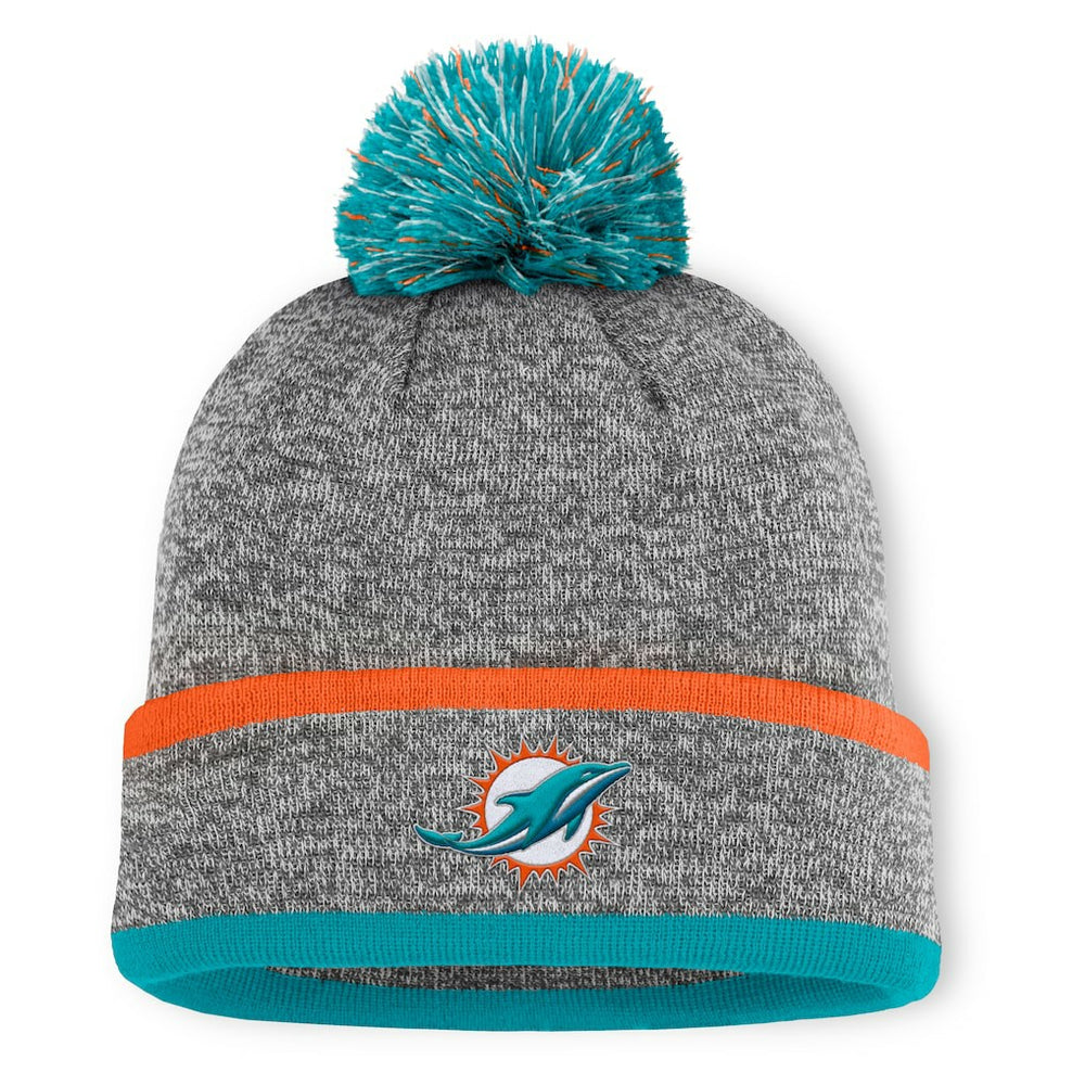 Miami Dolphins Motion Cuffed Knit Hat with Pom Heather Gray - Fanatics