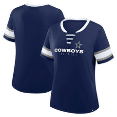 Dallas Cowboys Women's Redzone Draw Play Athena Lace-Up T-Shirt Navy - Fanatics