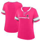 Dallas Cowboys Women's Redzone Draw Play Athena Lace-Up T-Shirt Pink - Fanatics