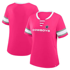 Dallas Cowboys Women's Redzone Draw Play Athena Lace-Up T-Shirt Pink - Fanatics