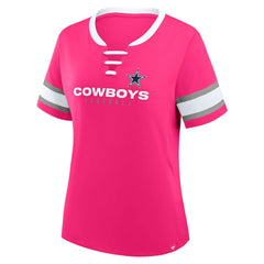 Dallas Cowboys Women's Redzone Draw Play Athena Lace-Up T-Shirt Pink - Fanatics