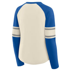 Dallas Cowboys Women's Hometown Gridiron Hero Raglan Lace-Up V-Neck Long Sleeve T-Shirt Cream/Royal - Fanatics
