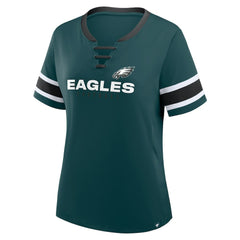 Philadelphia Eagles Women's Redzone Draw Play Athena Lace-Up T-Shirt Midnight Green - Fanatics