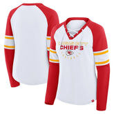 Kansas City Chiefs Women's Redzone Blitz Package Raglan Lace-Up V-Neck Long Sleeve T-Shirt White/Red - Fanatics