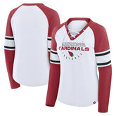 Arizona Cardinals Women's Redzone Blitz Package Raglan Lace-Up V-Neck Long Sleeve T-Shirt White/Cardinal - Fanatics