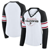 Atlanta Falcons Women's Redzone Blitz Package Raglan Lace-Up V-Neck Long Sleeve T-Shirt White/Black - Fanatics