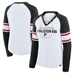 Atlanta Falcons Women's Redzone Blitz Package Raglan Lace-Up V-Neck Long Sleeve T-Shirt White/Black - Fanatics