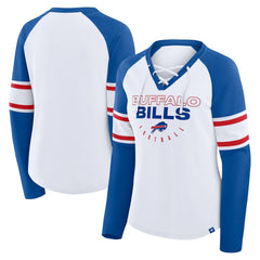 Buffalo Bills Women's Redzone Blitz Package Raglan Lace-Up V-Neck Long Sleeve T-Shirt White/Royal - Fanatics
