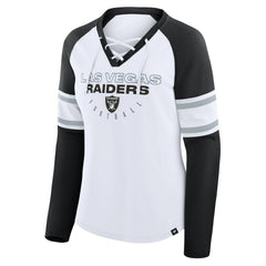 Las Vegas Raiders Women's Redzone Blitz Package Raglan Lace-Up V-Neck Long Sleeve T-Shirt White/Black - Fanatics