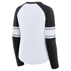Las Vegas Raiders Women's Redzone Blitz Package Raglan Lace-Up V-Neck Long Sleeve T-Shirt White/Black - Fanatics