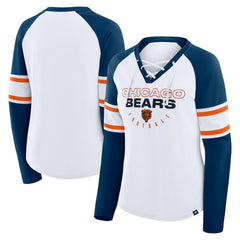 Chicago Bears Women's Redzone Blitz Package Raglan Lace-Up V-Neck Long Sleeve T-Shirt White/Navy - Fanatics